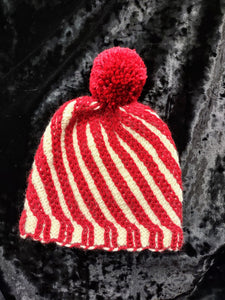Hand Knit Red and White Striped Hat